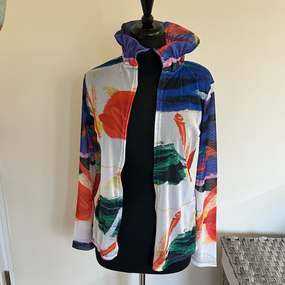 Simply Art Delcezza pattered zipper blouse, Size S